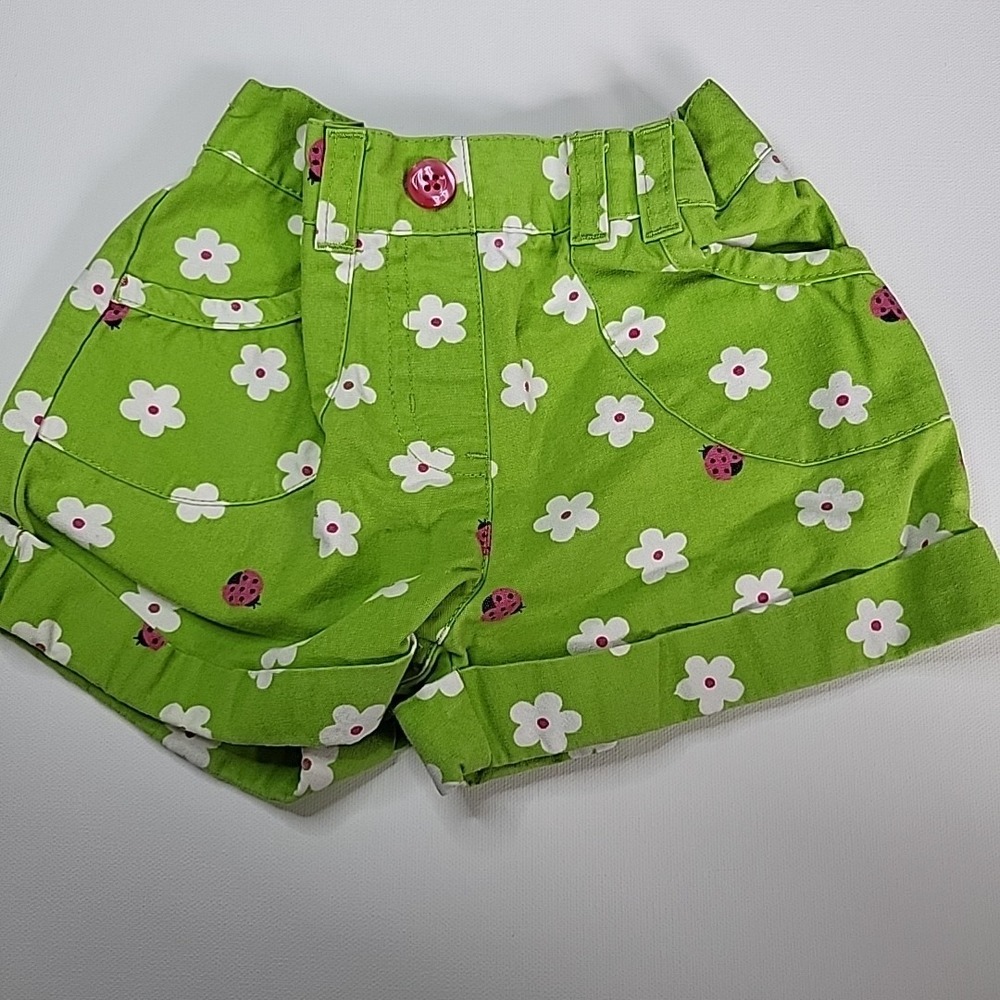Y2K GYMBOREE Ladybug Pull-On Shorts Pink Green Size 18-24mo